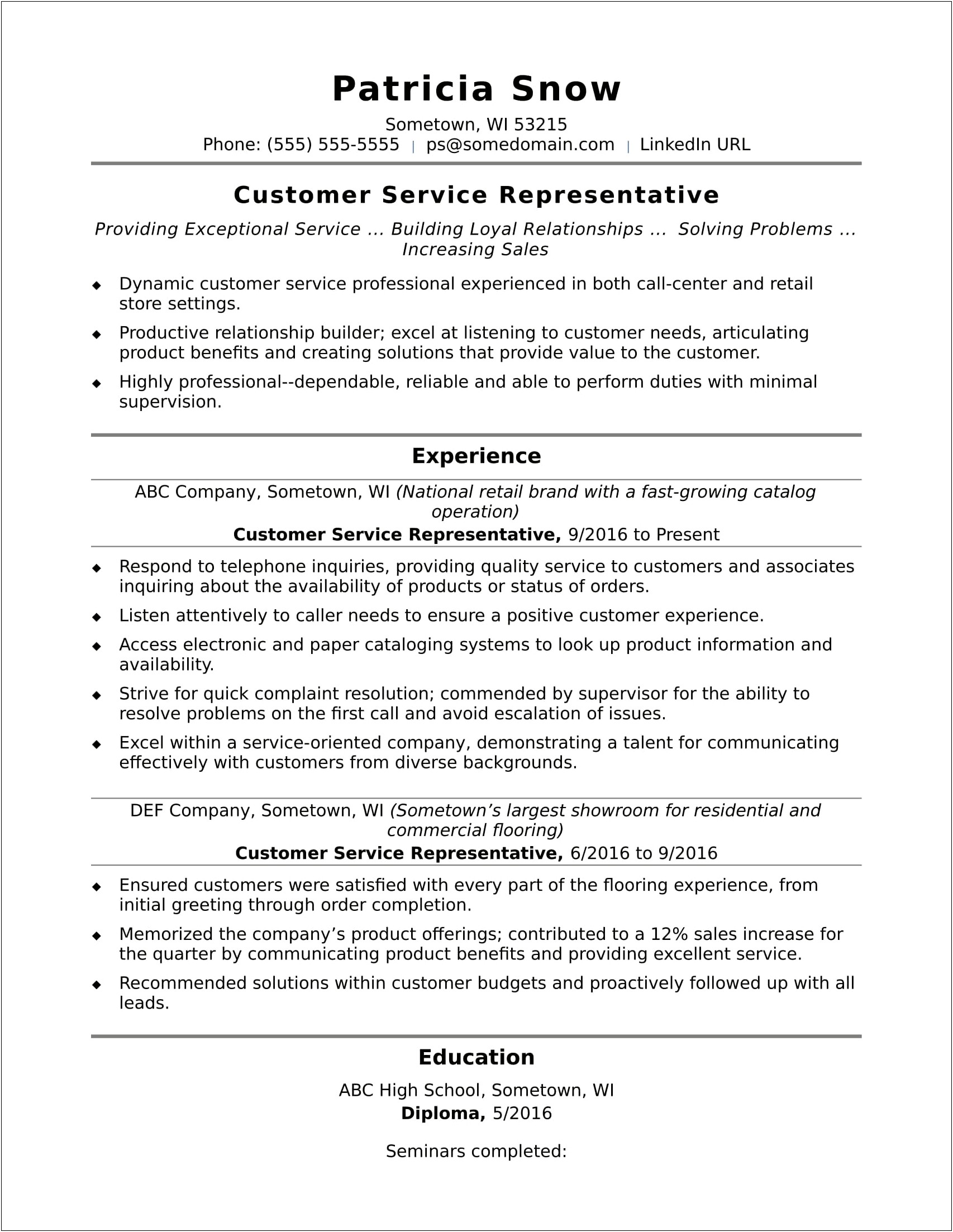Good Customer Service Skills Examples Resume