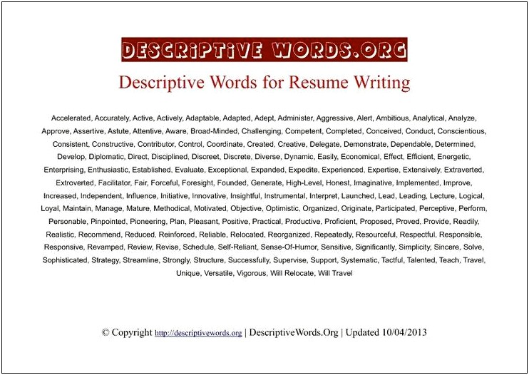 Good Desctibing Words For Resume Profile