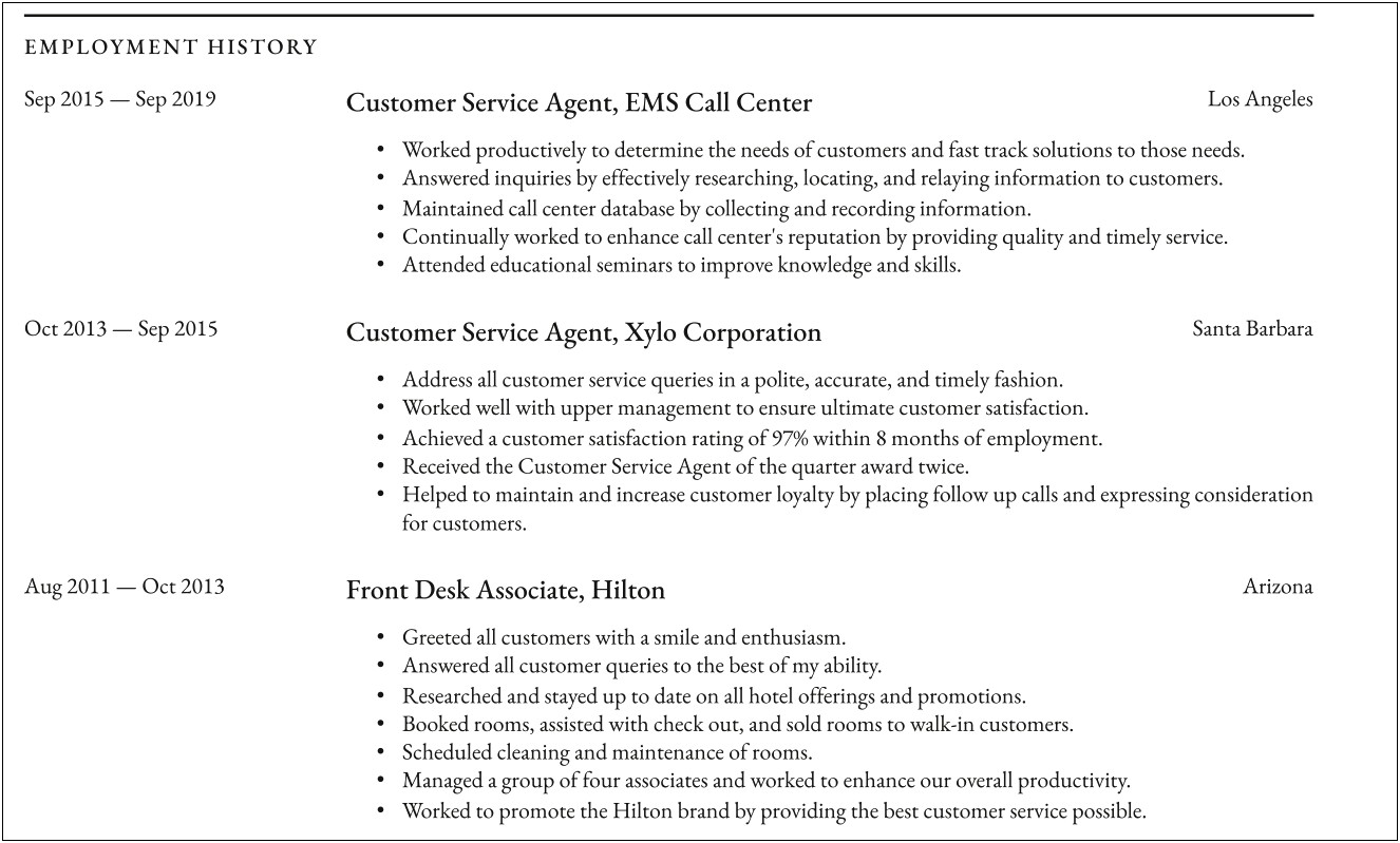 Good Examples Of Customer Service Resume