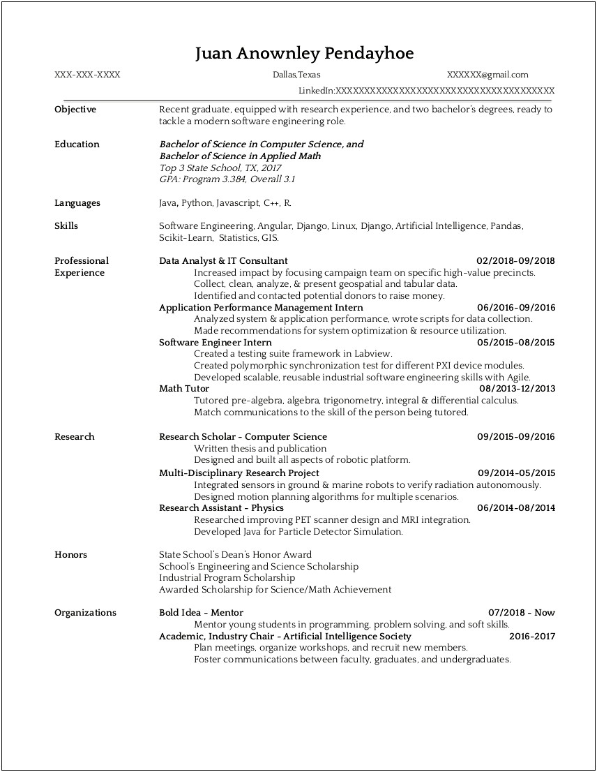 Good Objective For Resume Entry Level Computer Science