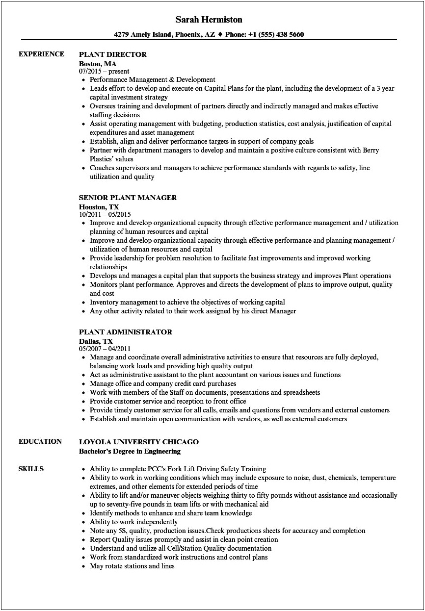 Good Objective For Resume For Plant Job