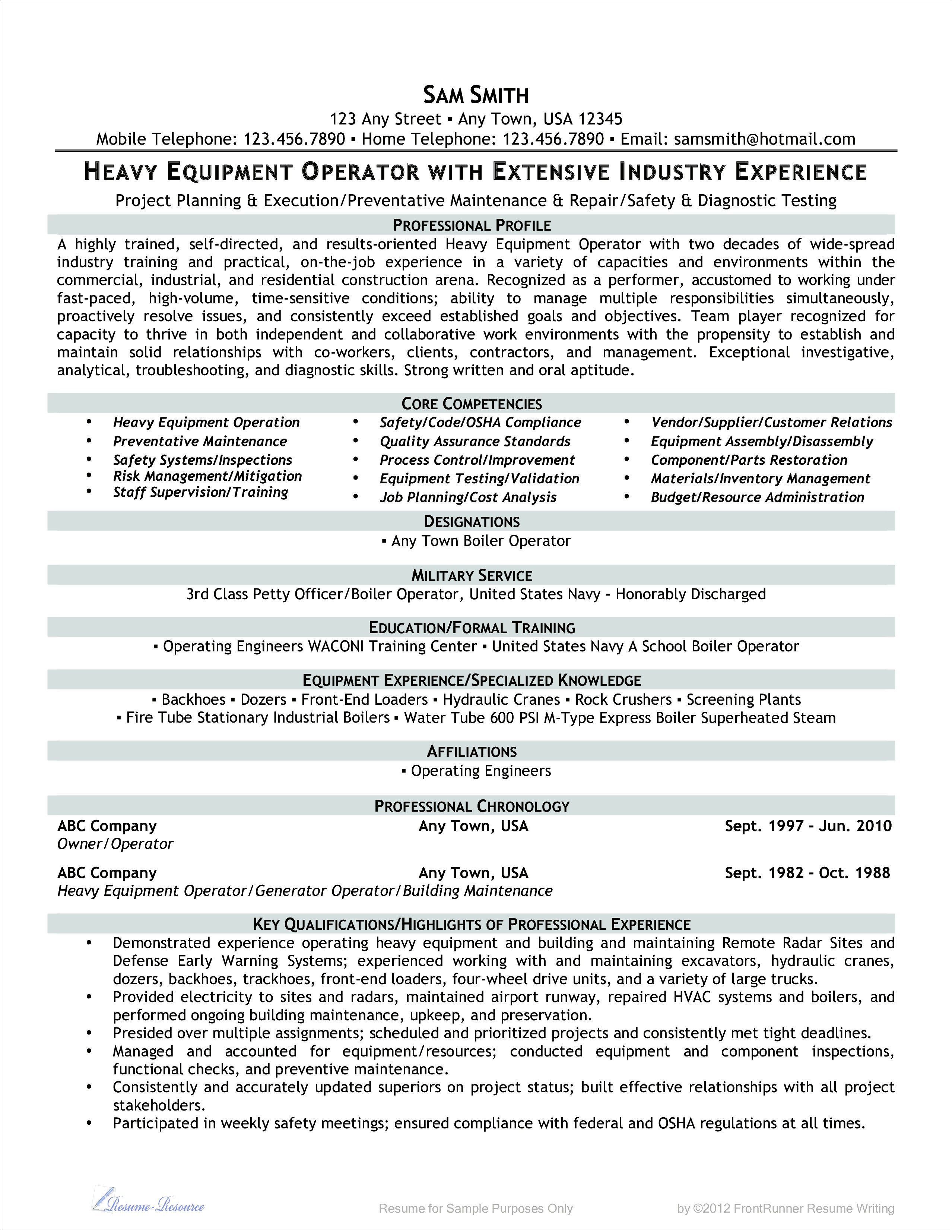 Good On Equipment Described For Resume