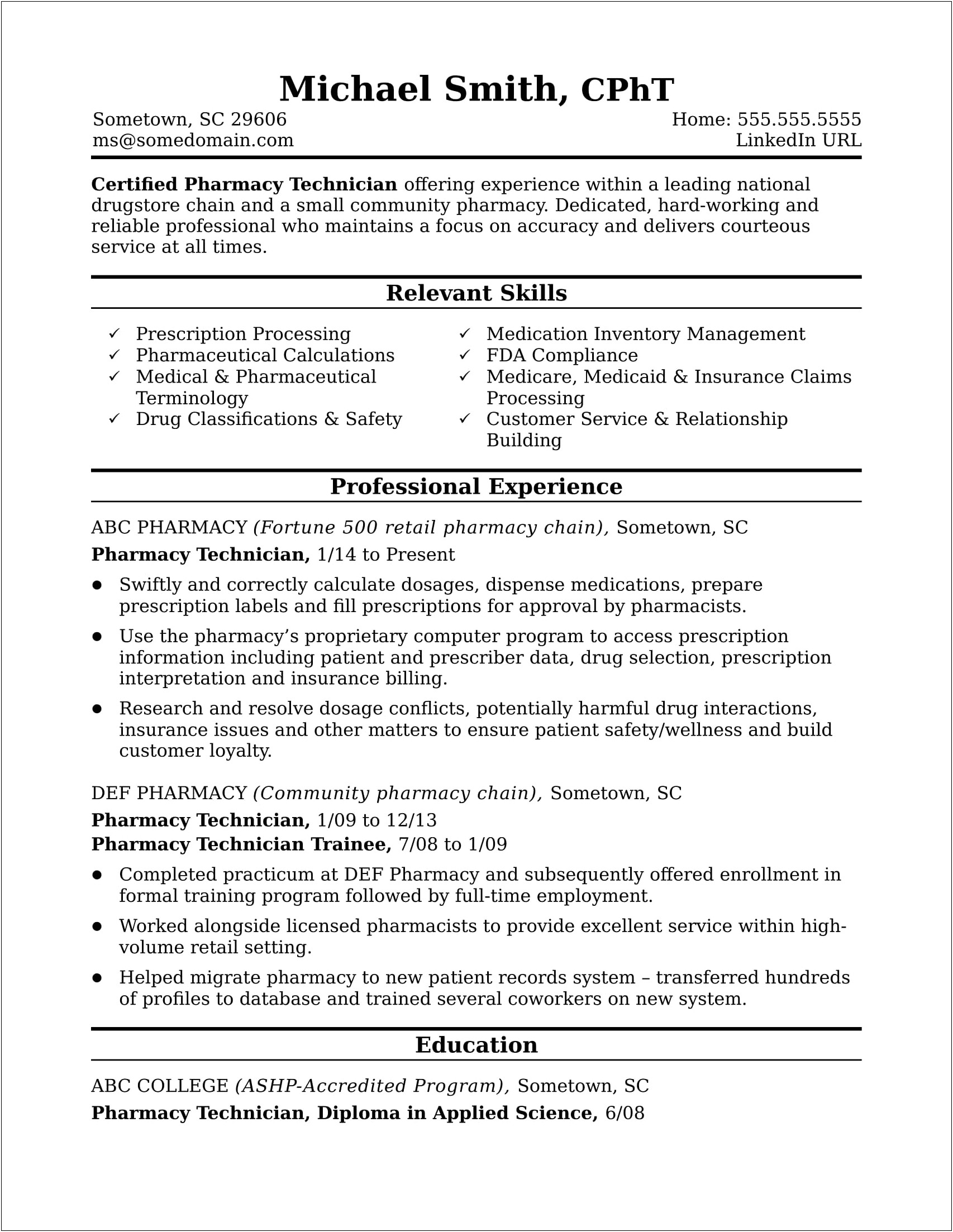 Good Pharmacy Intern Objectives To Put On Resume