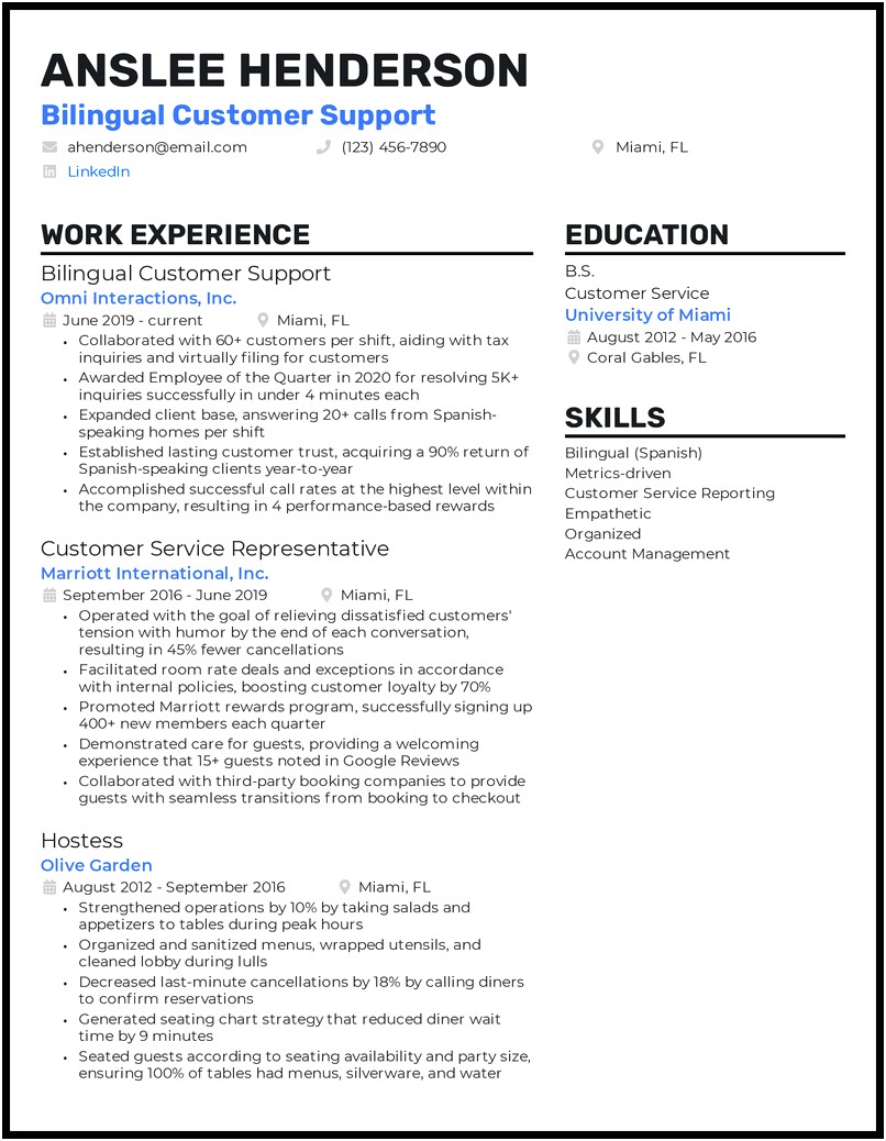 Good Qualifications For Customer Service Resume