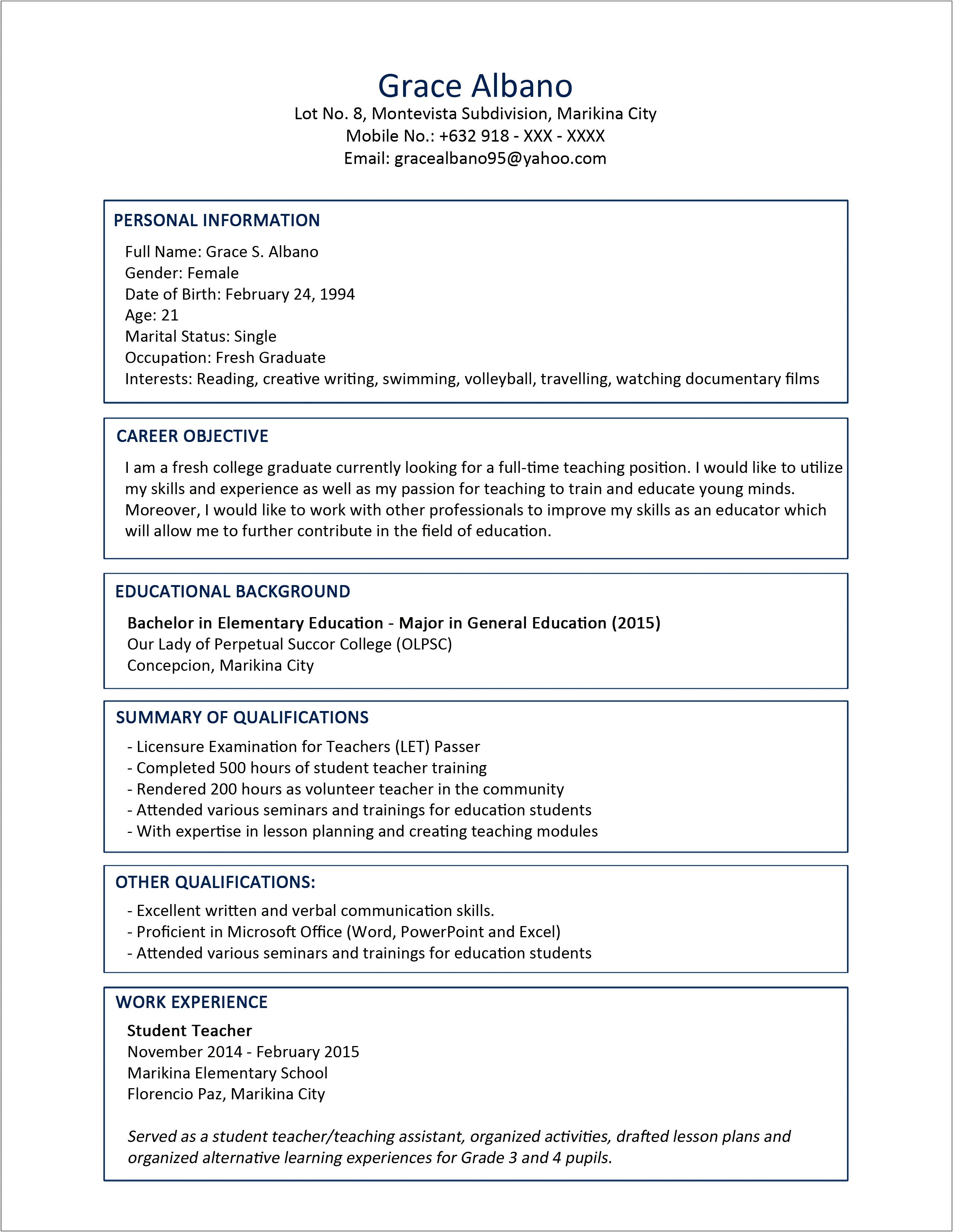 Good Resume Example With Job References