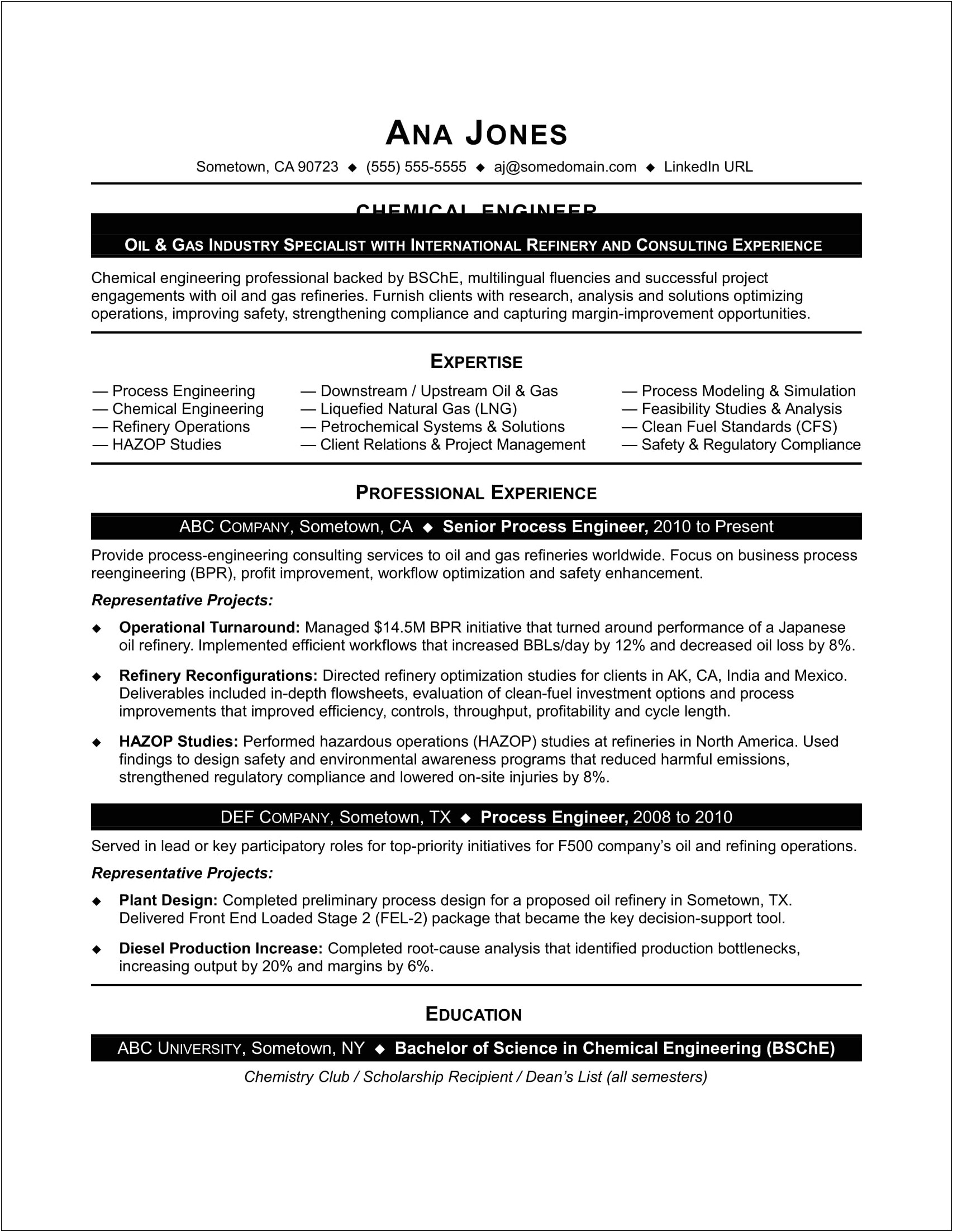 Good Resume Examples For Chemical Analyst