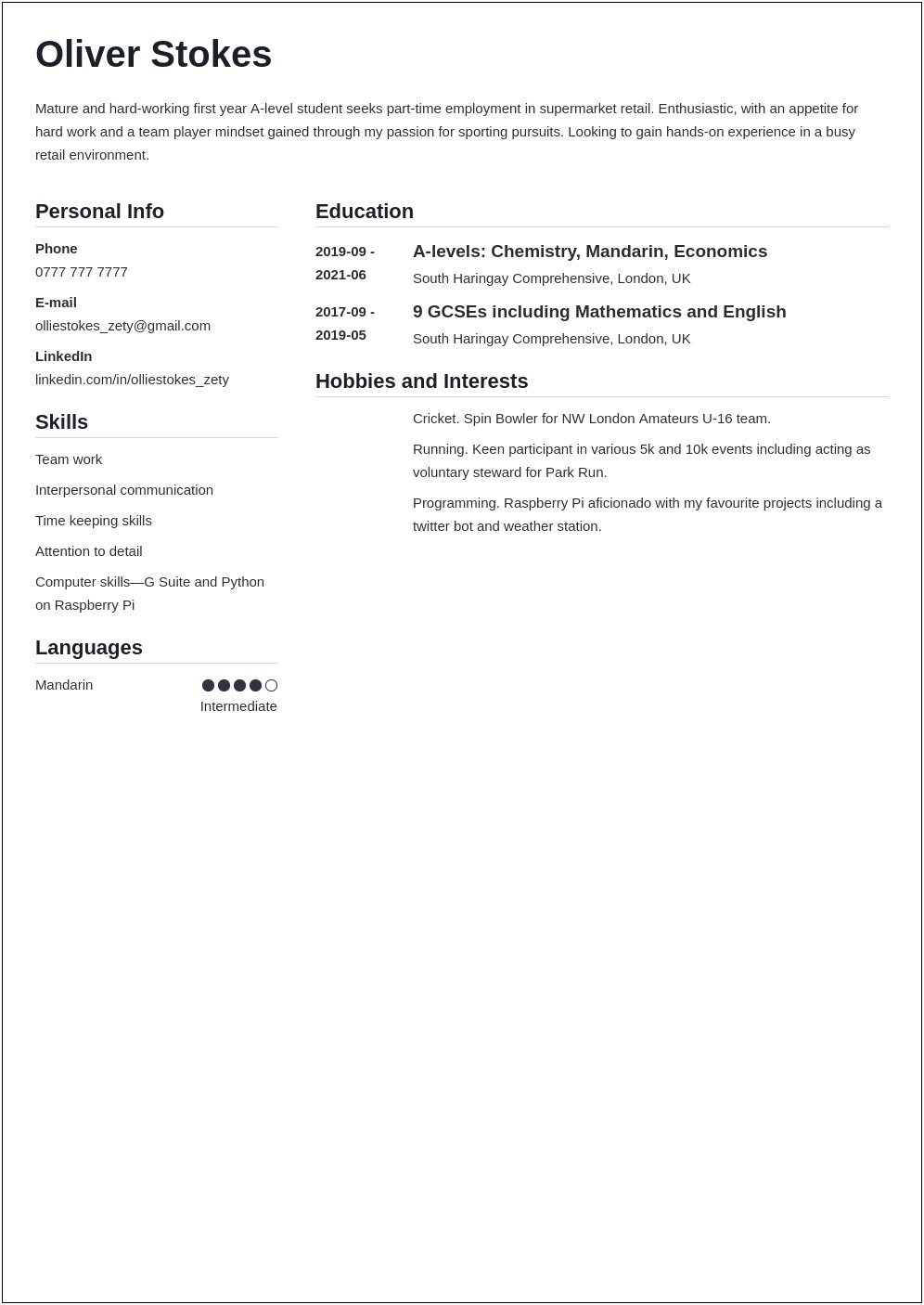 Good Resume For 16 Year Old