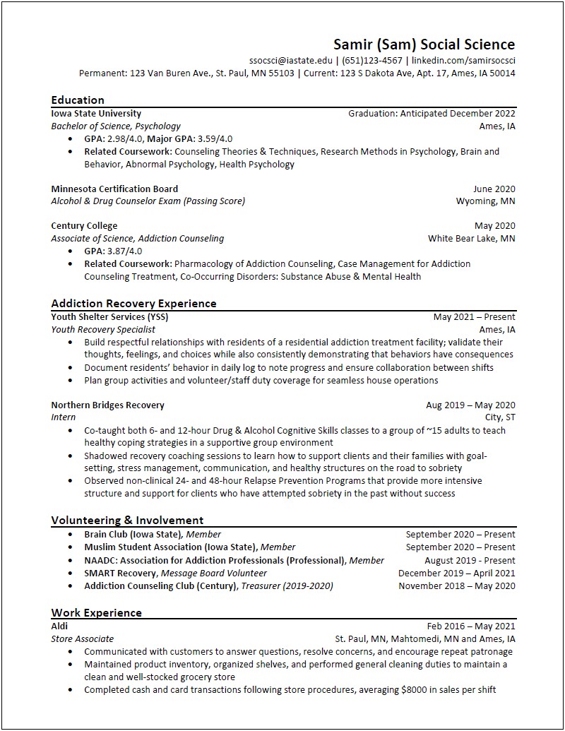 Good Resume For Health Science College Student