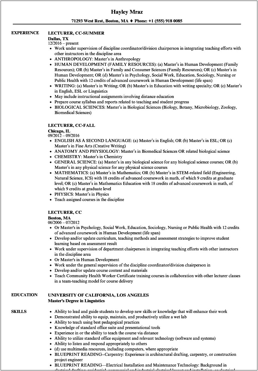 Good Resume Objectives For A Marine Biologist