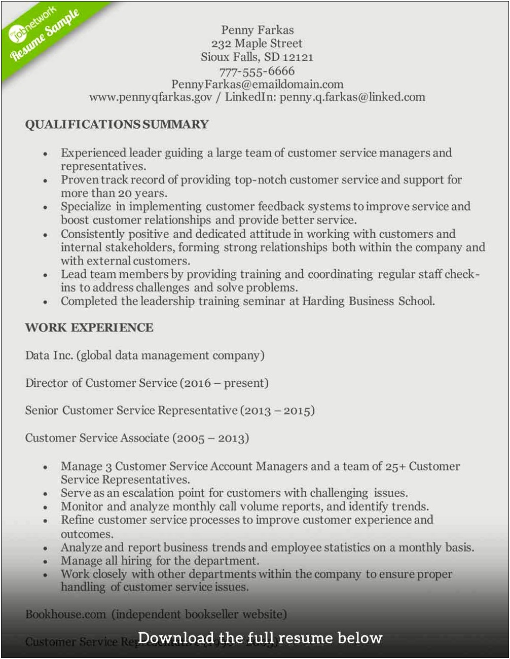 Good Resume Summary Examples Customer Service