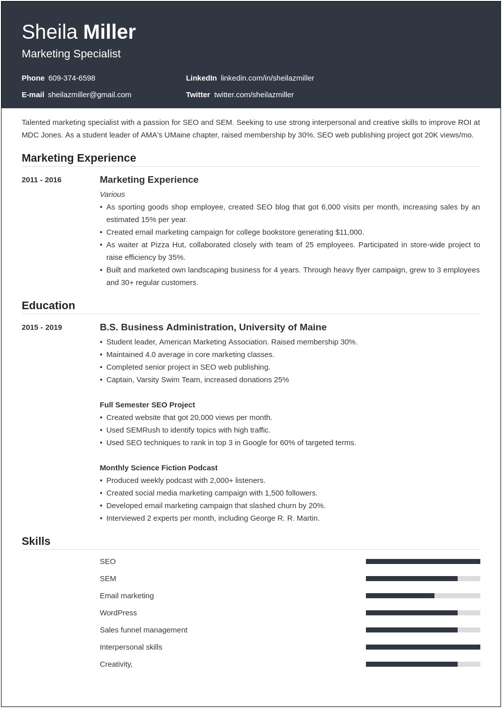 Good Resume Summary For College Student