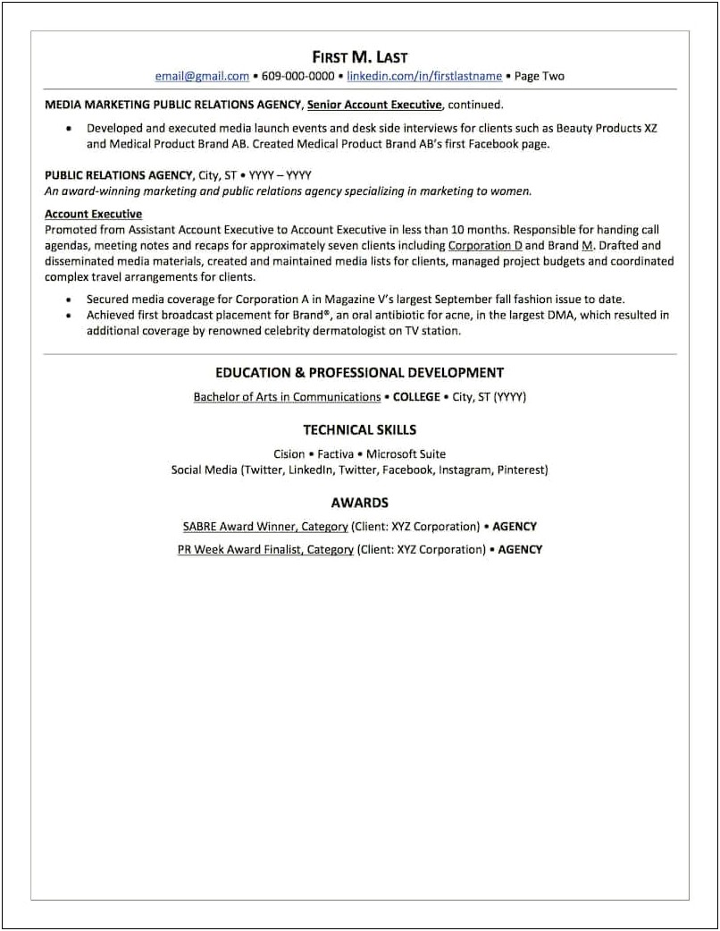 Good Resume Templates For Public Relations