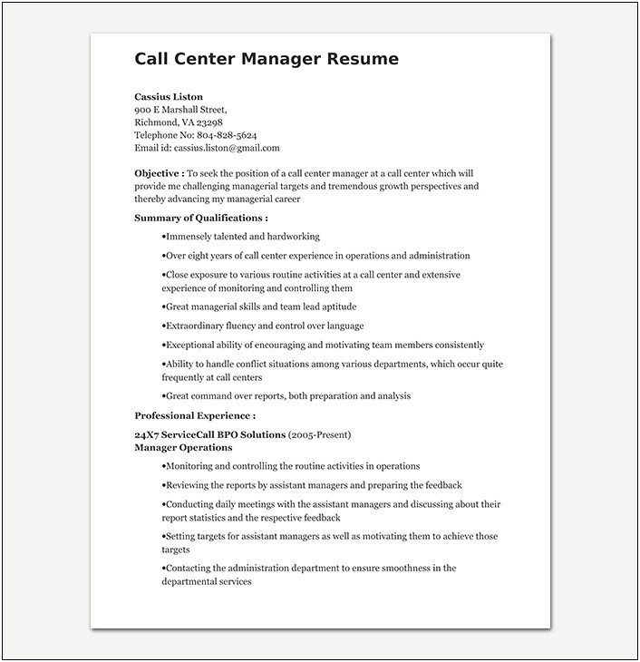 Good Resume Words For Call Center