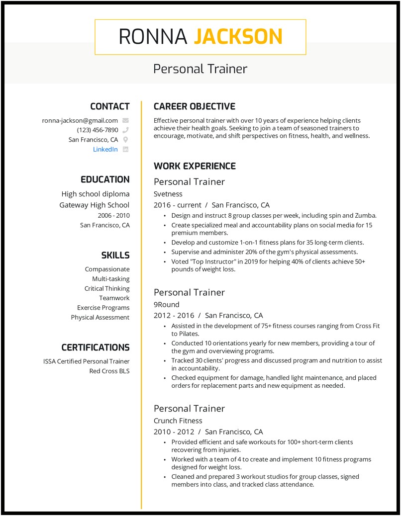 Good Resume Words For Personal Trainer