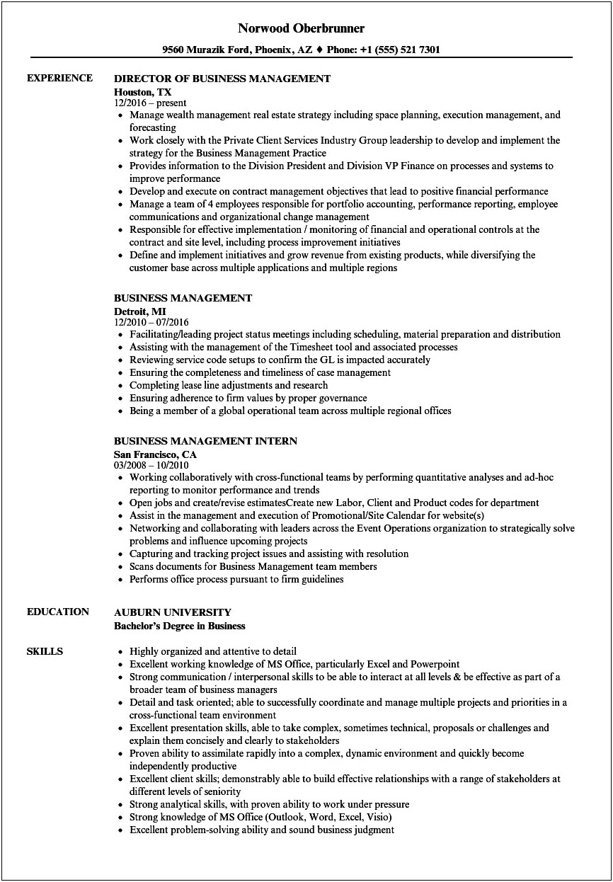 Good Skills For A Business Resume