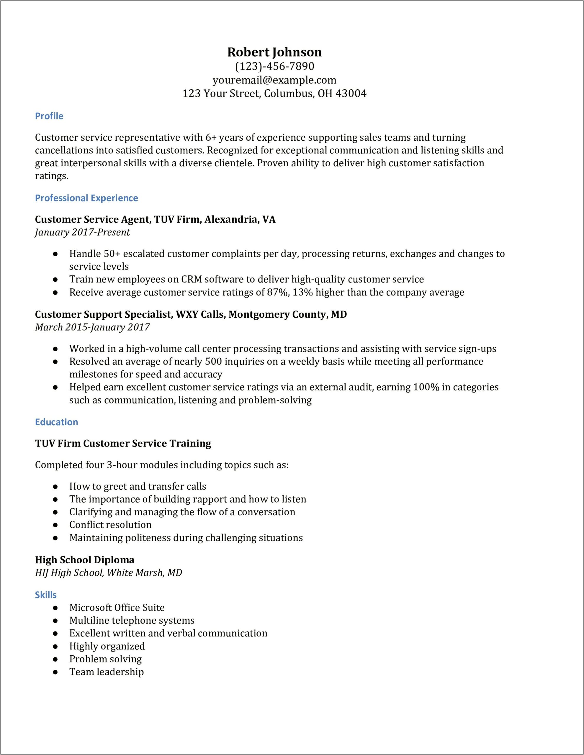 Good Skills For A Customer Service Resume