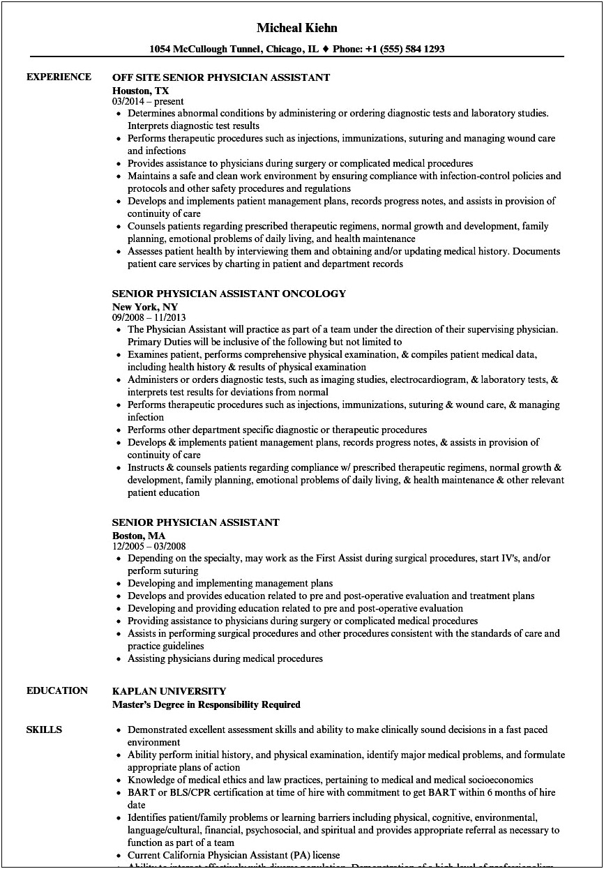 Good Skills For A Physician Assistajt Resume