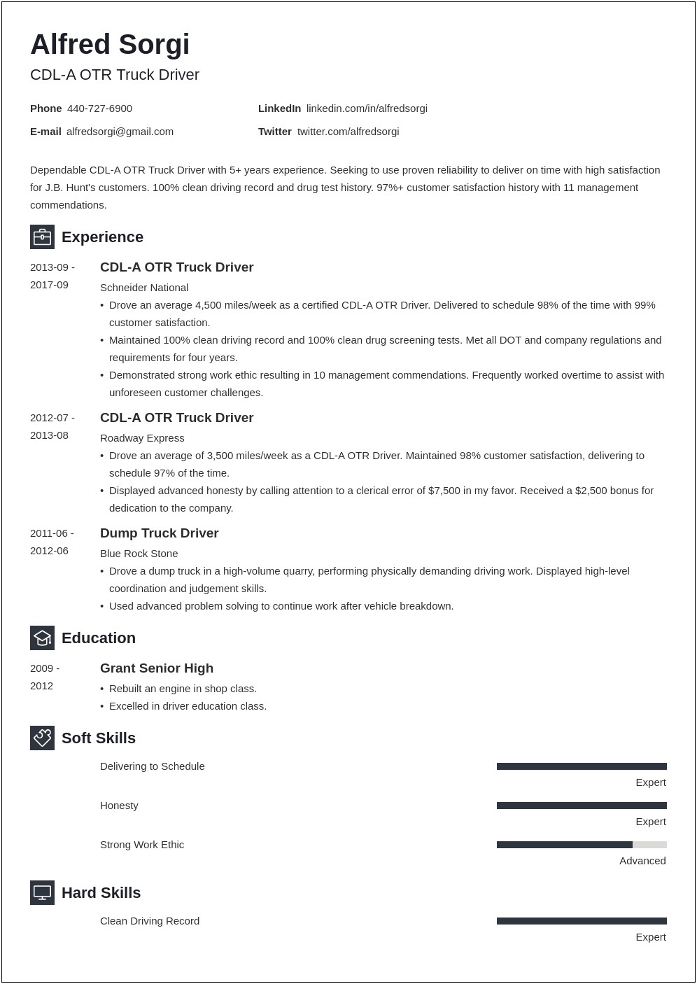 Good Skills For Truck Driver Resume