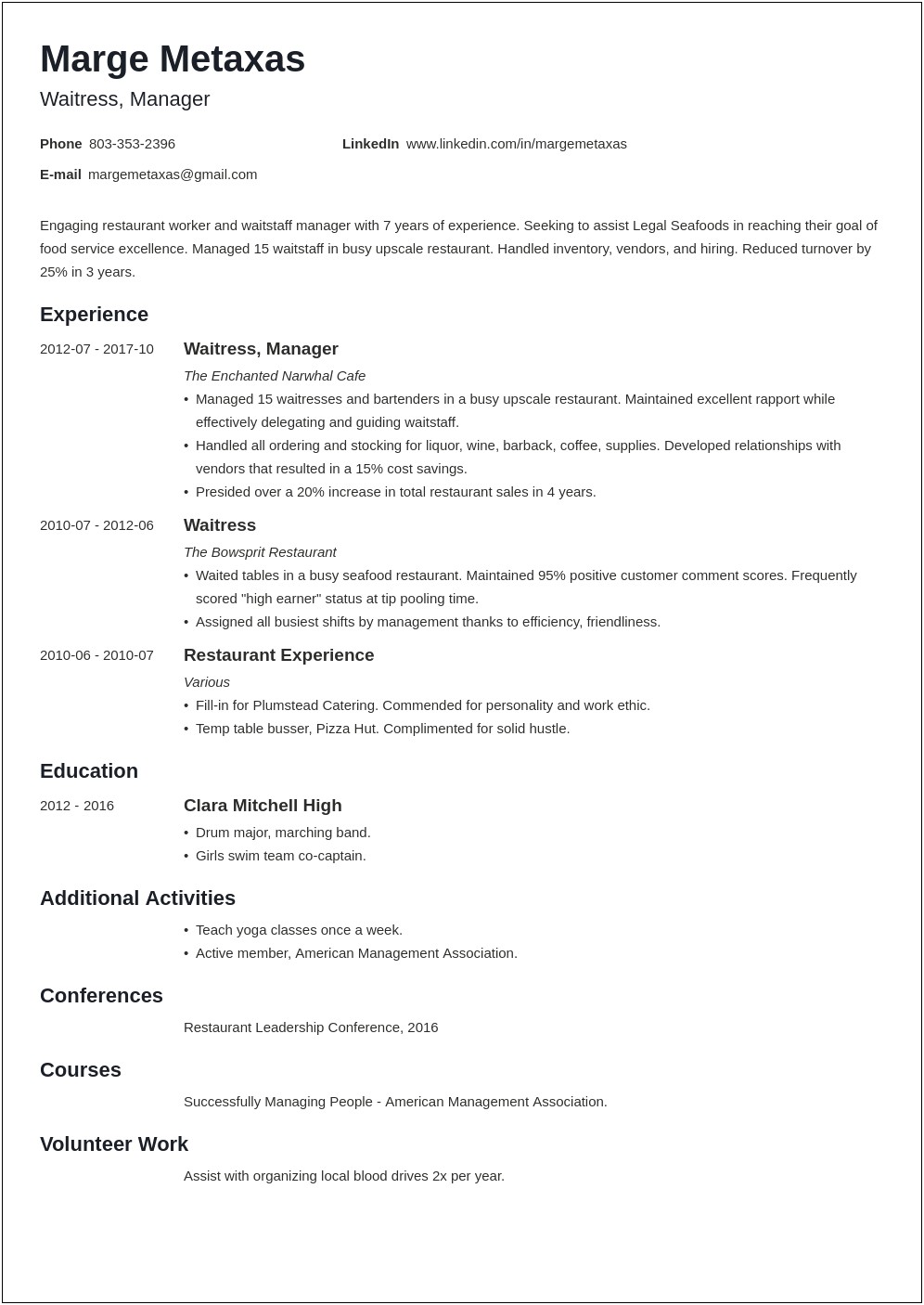 Good Way To Say Trained Employees Restaurant Resume Resume Resume