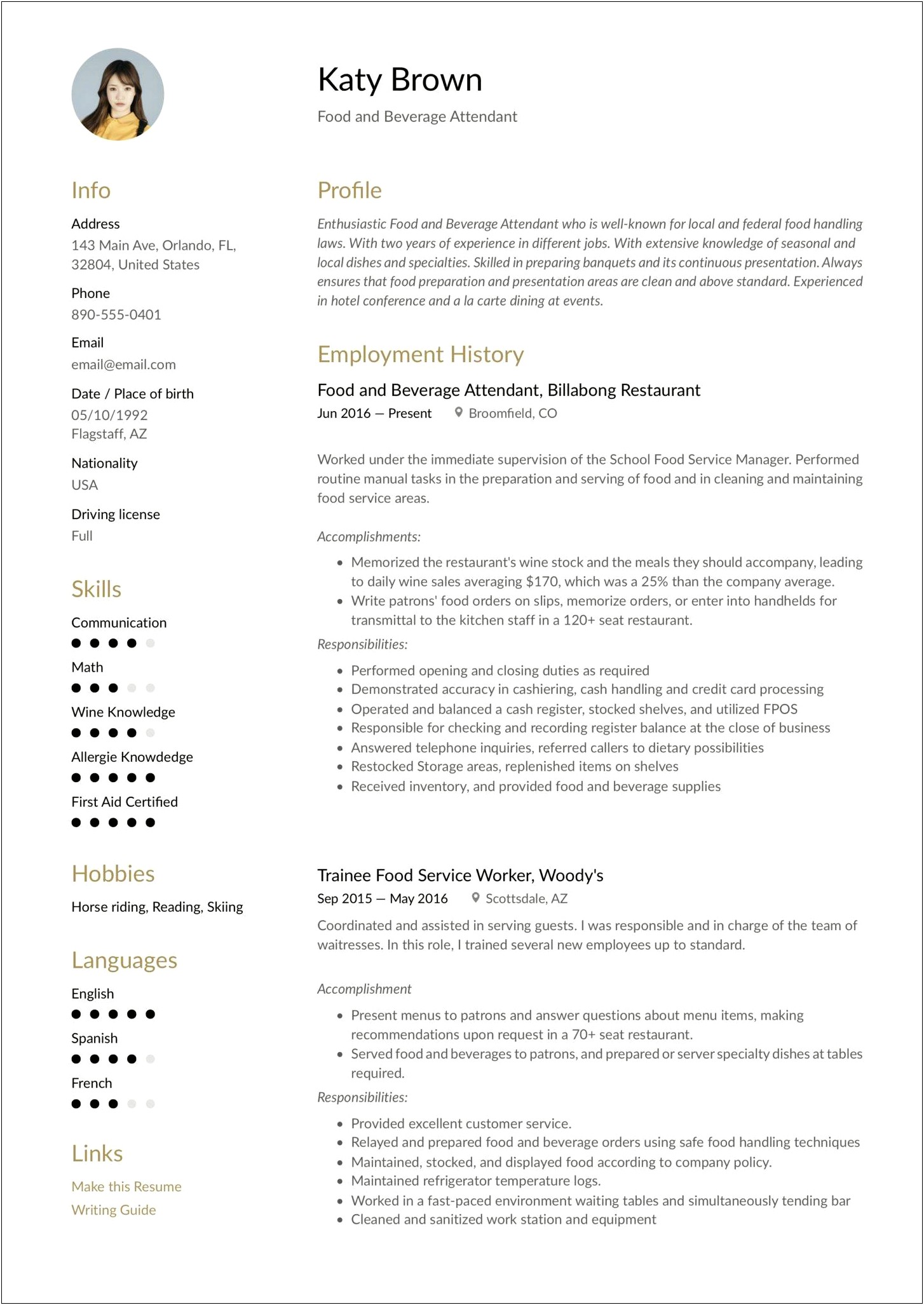 Good Way To Say Trained Employees Restaurant Resume