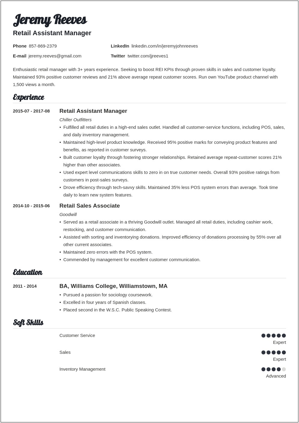 Google Docs Resume Template Assistant Manager