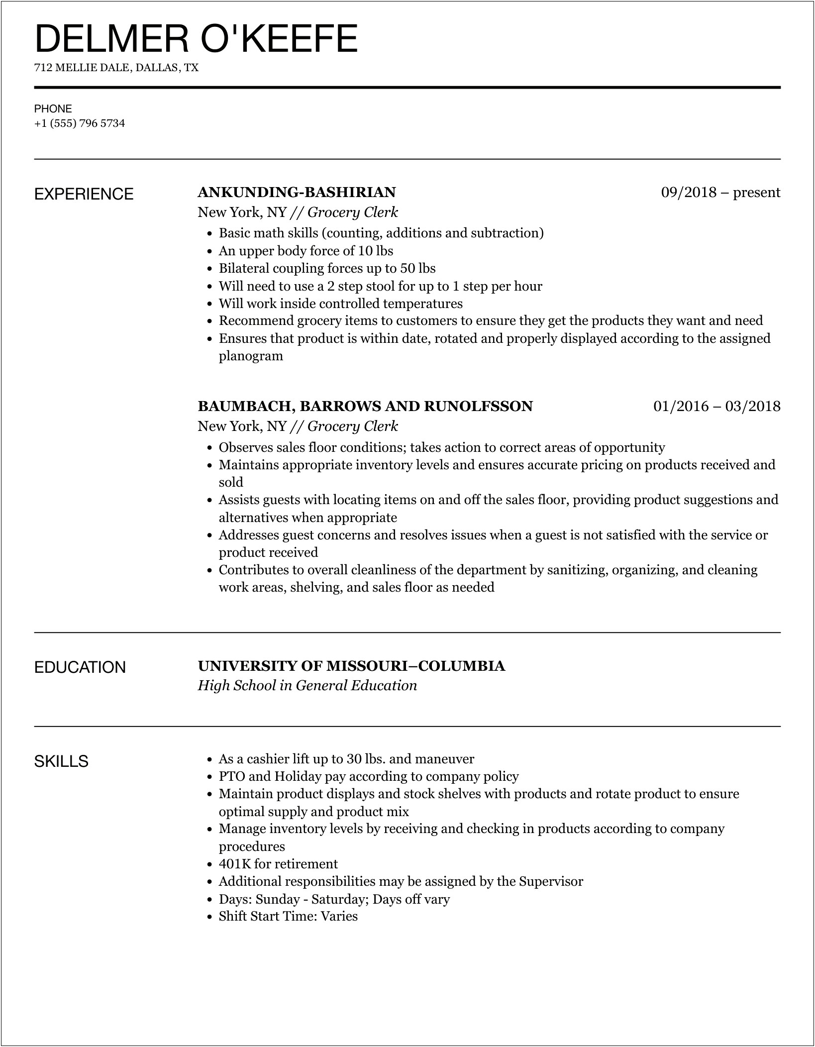 Gorercy Claims And Receiving Skills For A Resume