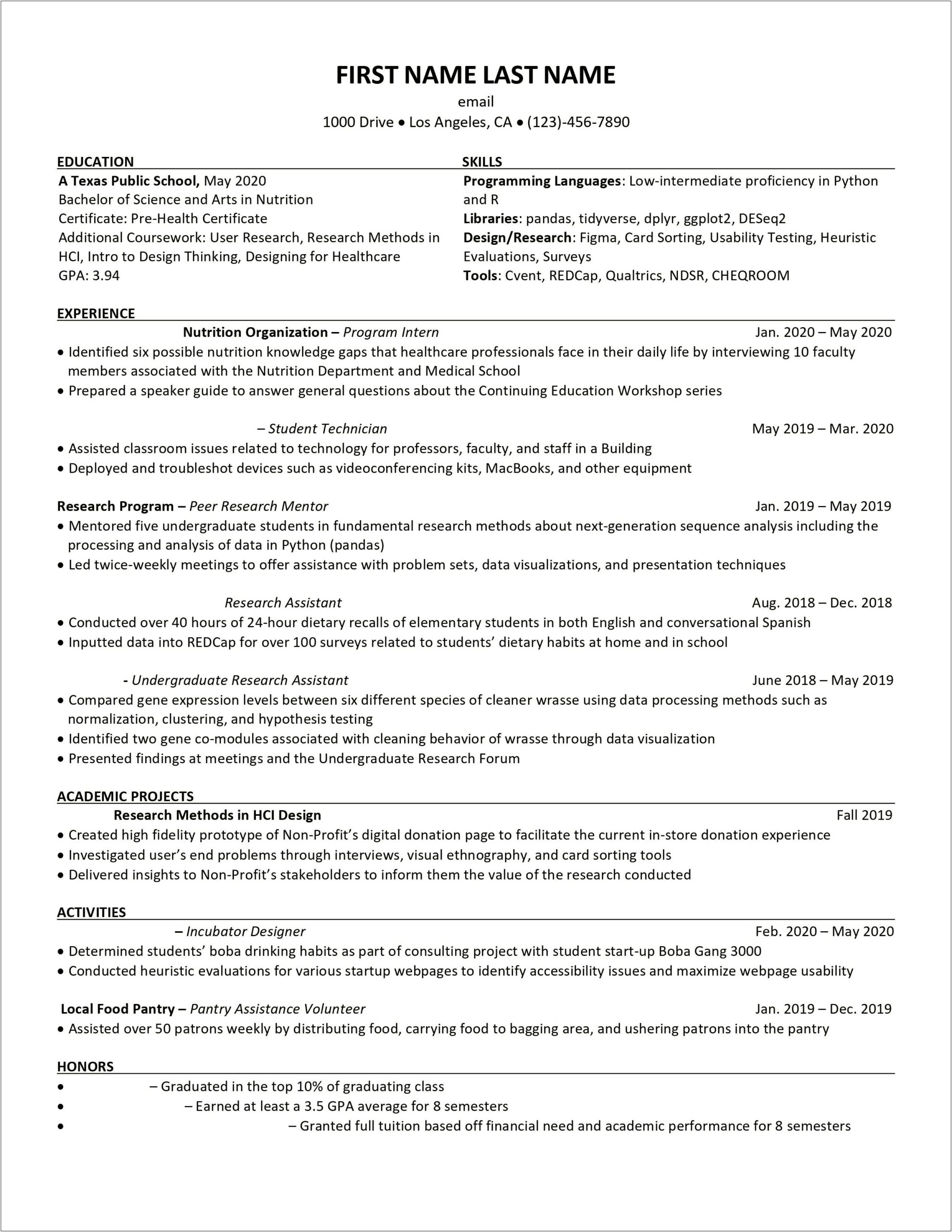 Grad School And Undergrad Same College Resume