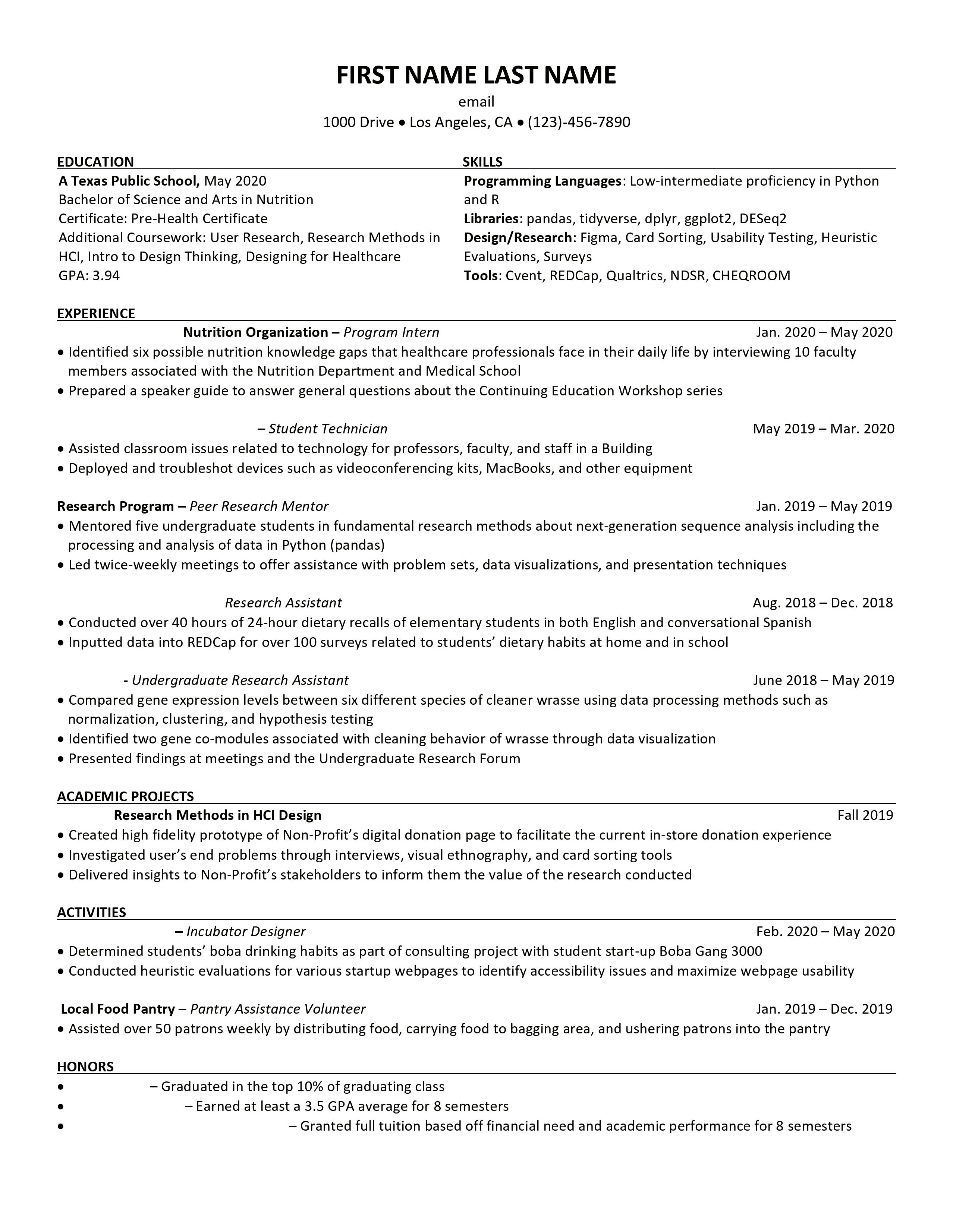 Grad School And Undergrad Same College Resume