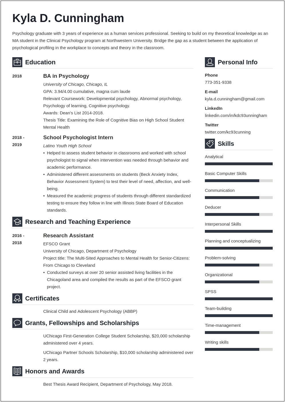 Grad School Application Science Resume Sample