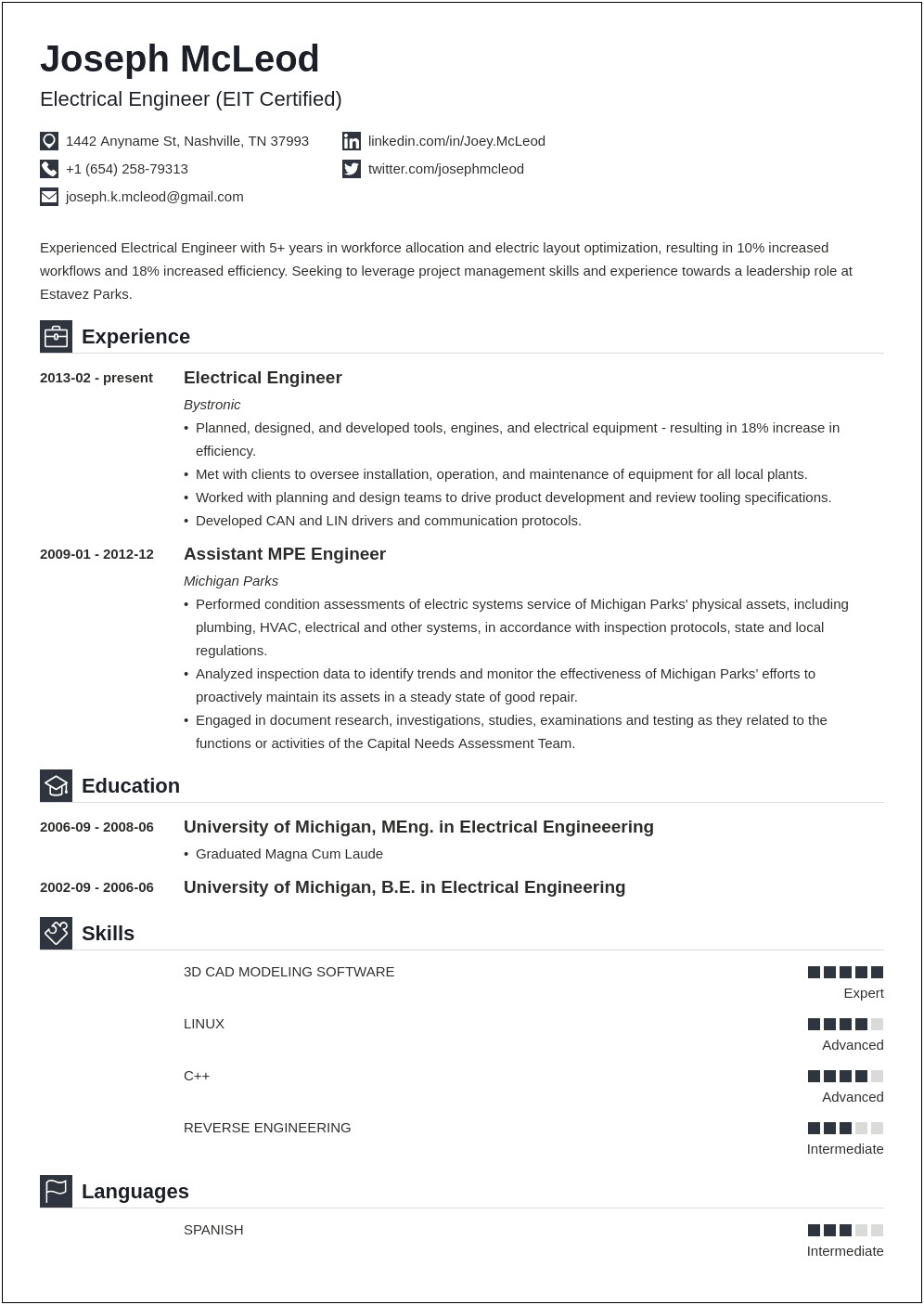 Graduate Electrical And Electronic Engineer Resume Sample