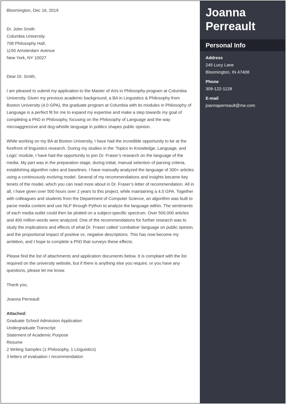 Graduate School Cover Letter And Resume