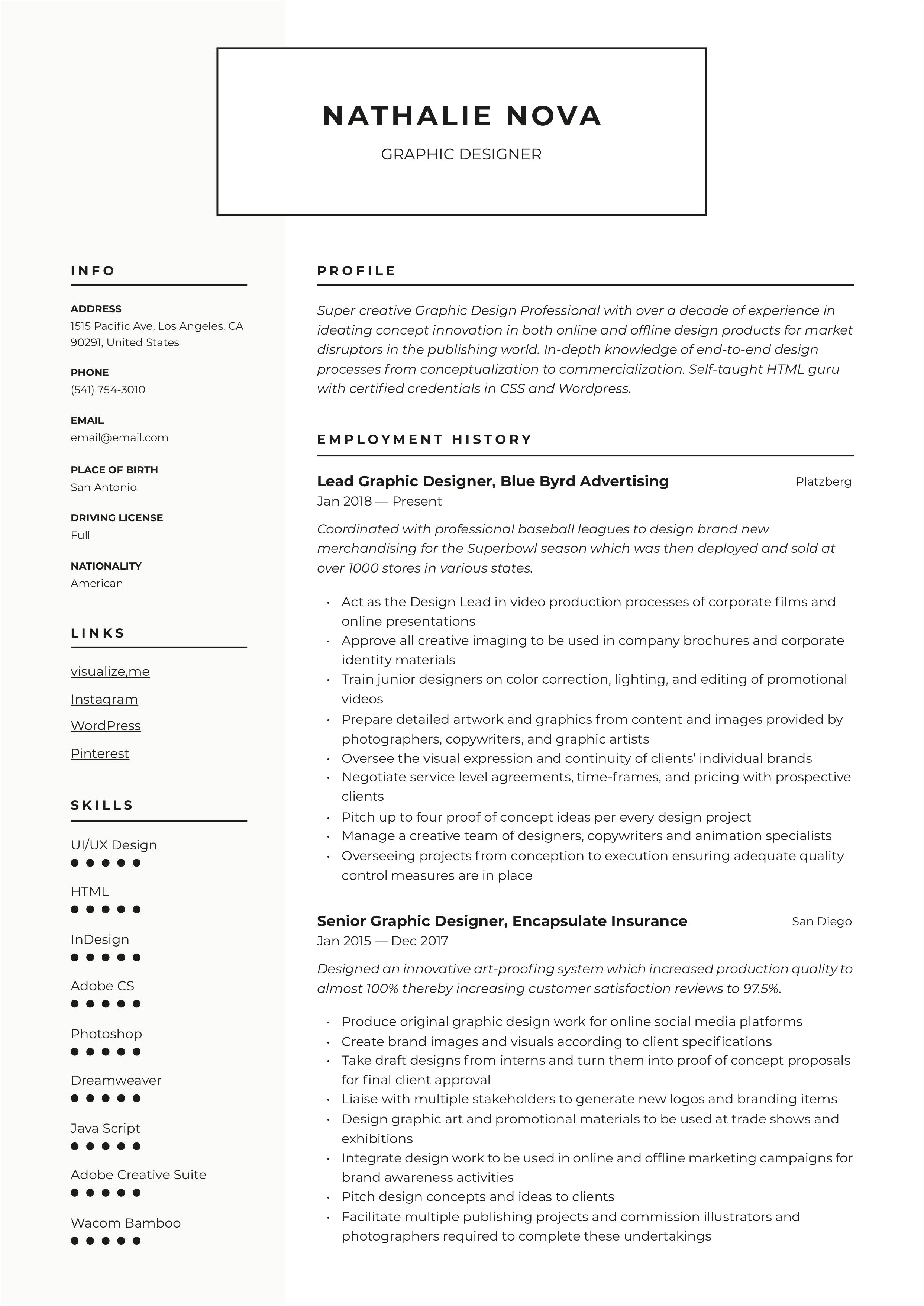 Graphic Design And Multimedia Development Experience Resume