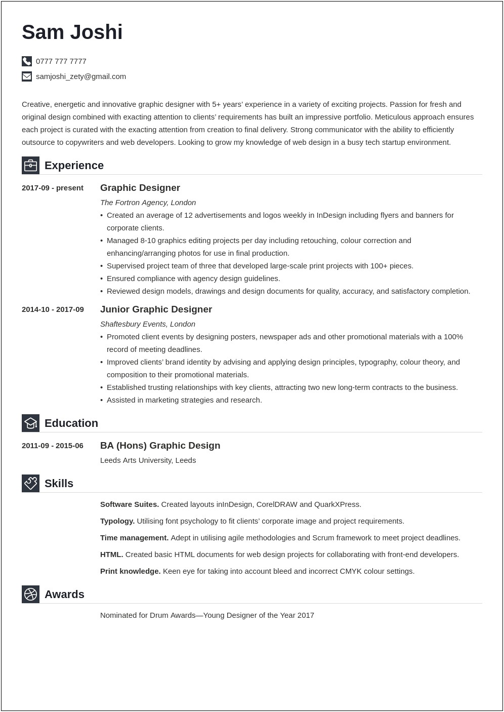 Graphic Design Contract Work Resume Bulletpoints