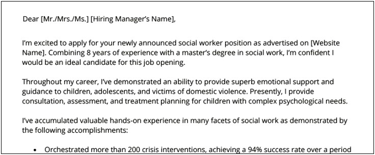 Great Intro For Resume In Social Work