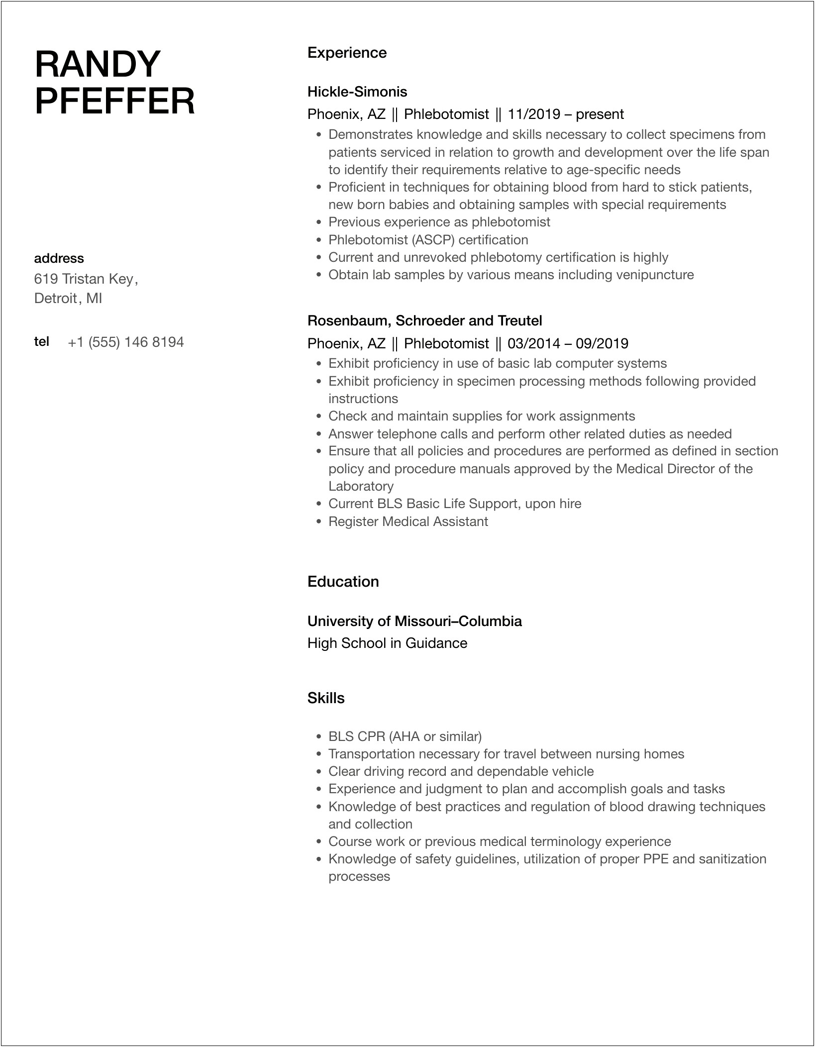 Grifols Plasma Center Phlebotomist Job Description For Resume