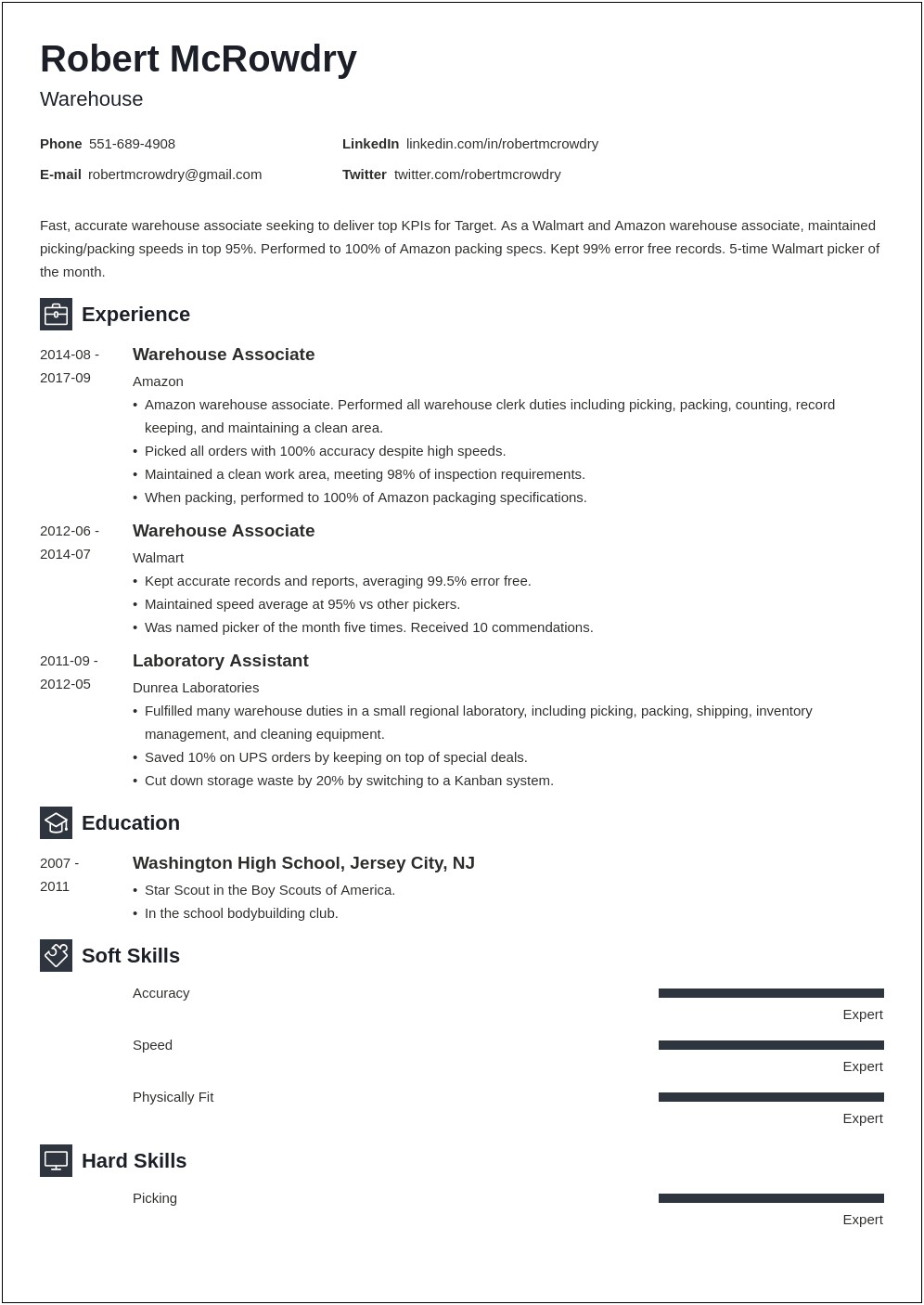 Grocery Store Lead Stocker Resume Example