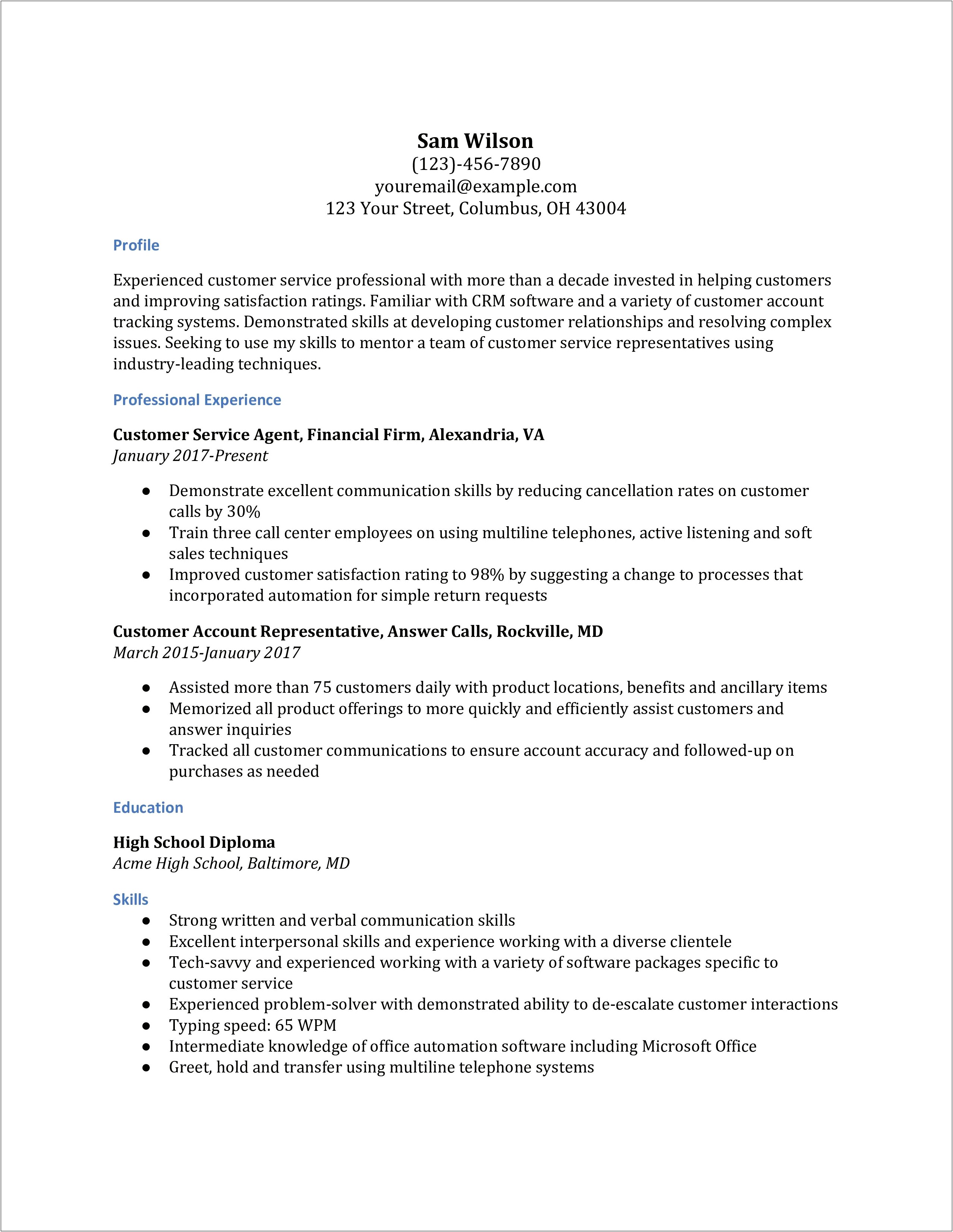 Group Benefits Customr Service Sample Resume