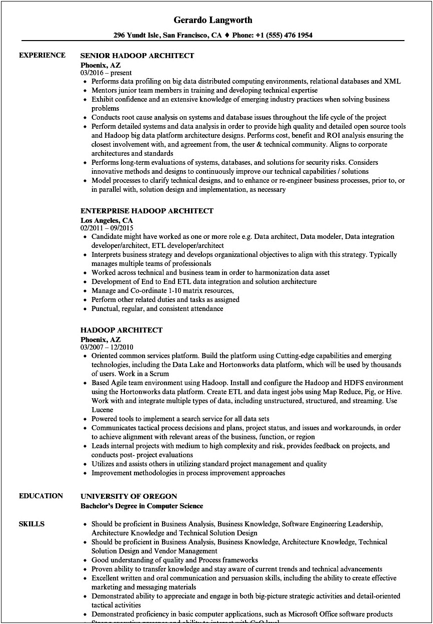 Hadoop Resume For 2 Years Experience