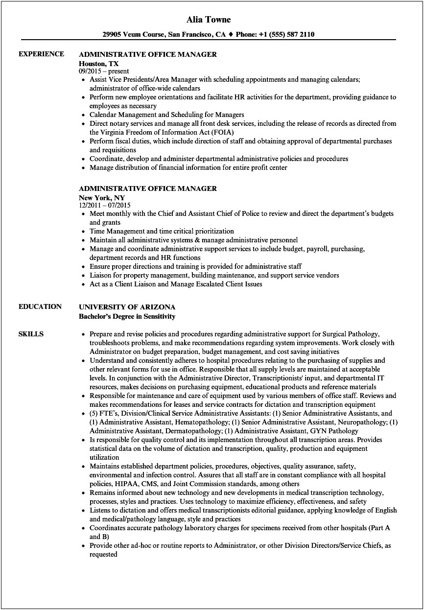 Handling All Aspects Of Office Maagement Skills Resume