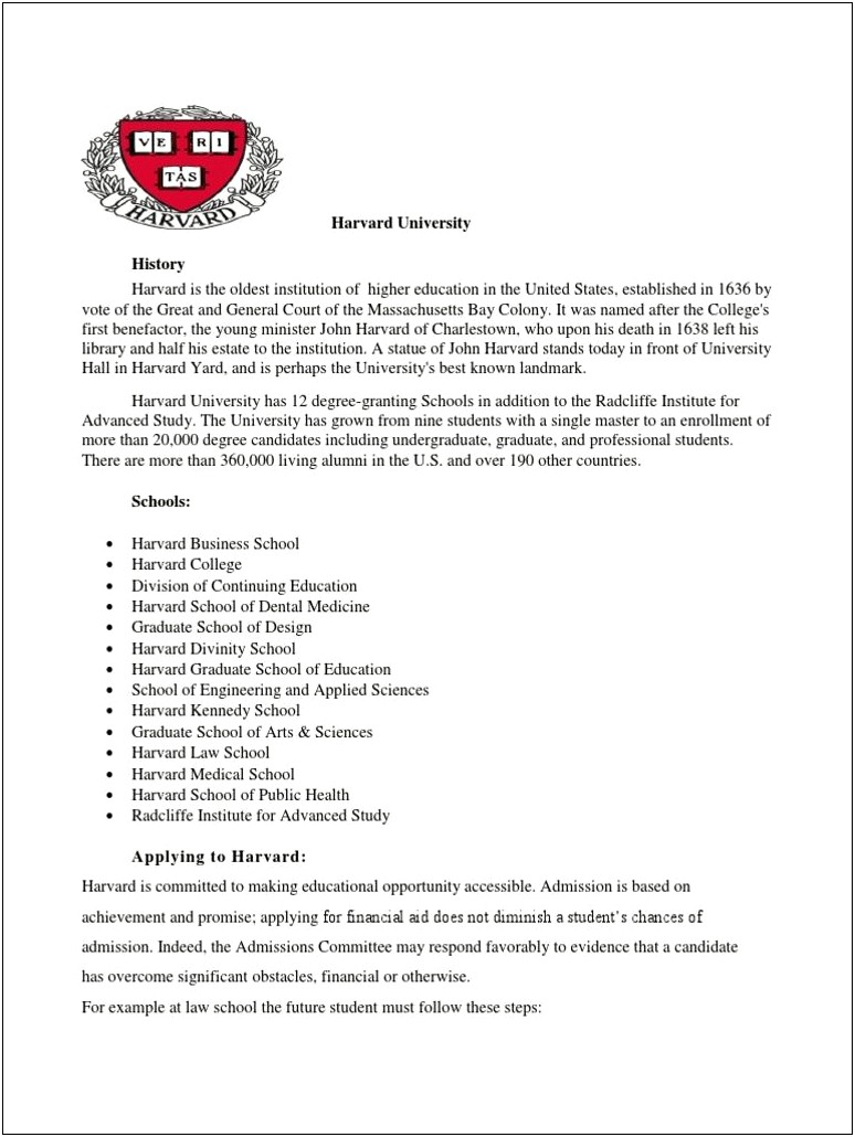 Havard Divinity School Or Havard University Resume