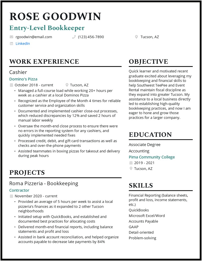 Haven't Worked In Years Bookkeeper Resume Sample