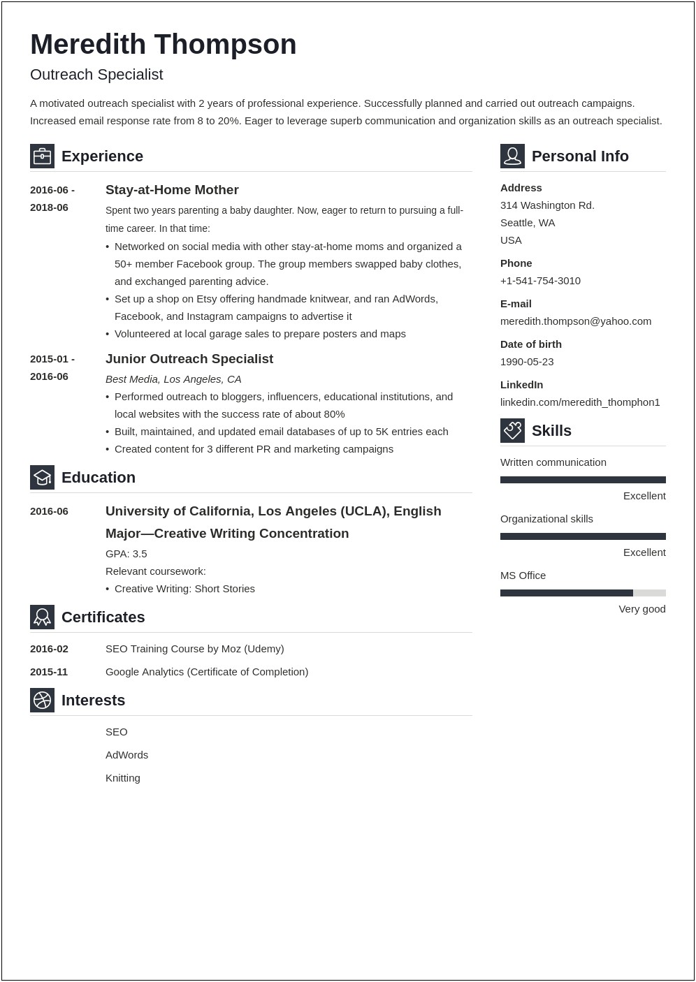 Haven't Worked In Years Resume Sample