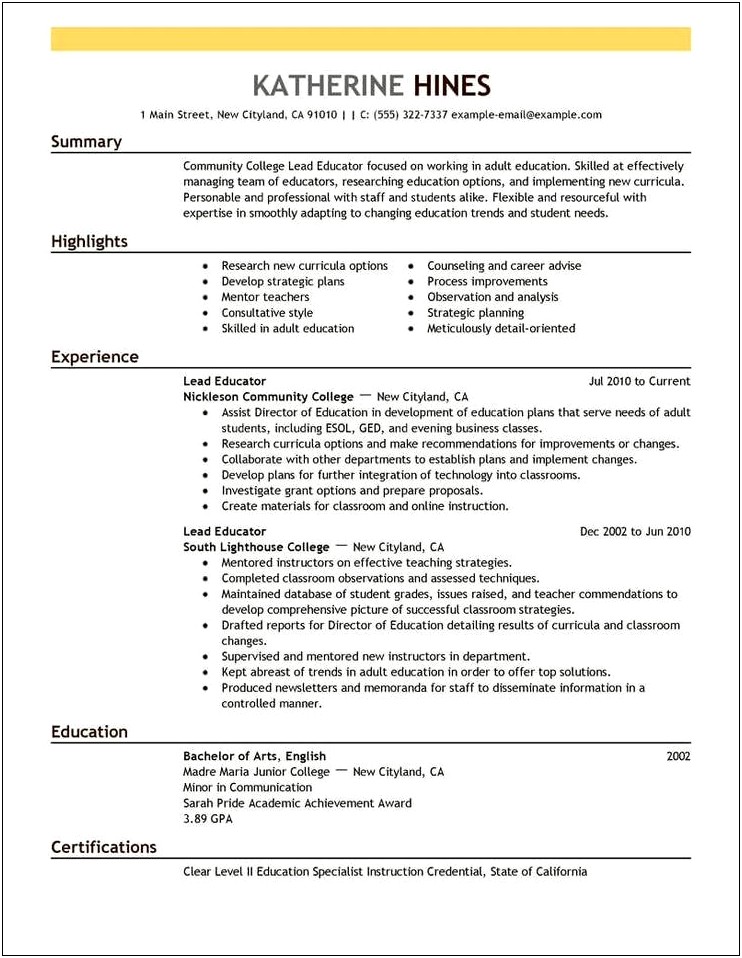 Having Led Teams During Work And Education Resume