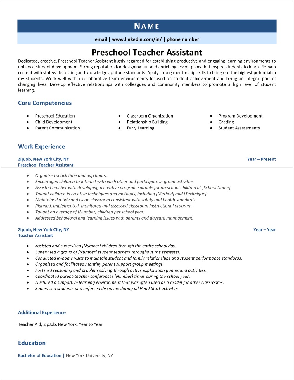 Head Start Teacher Description For Resume