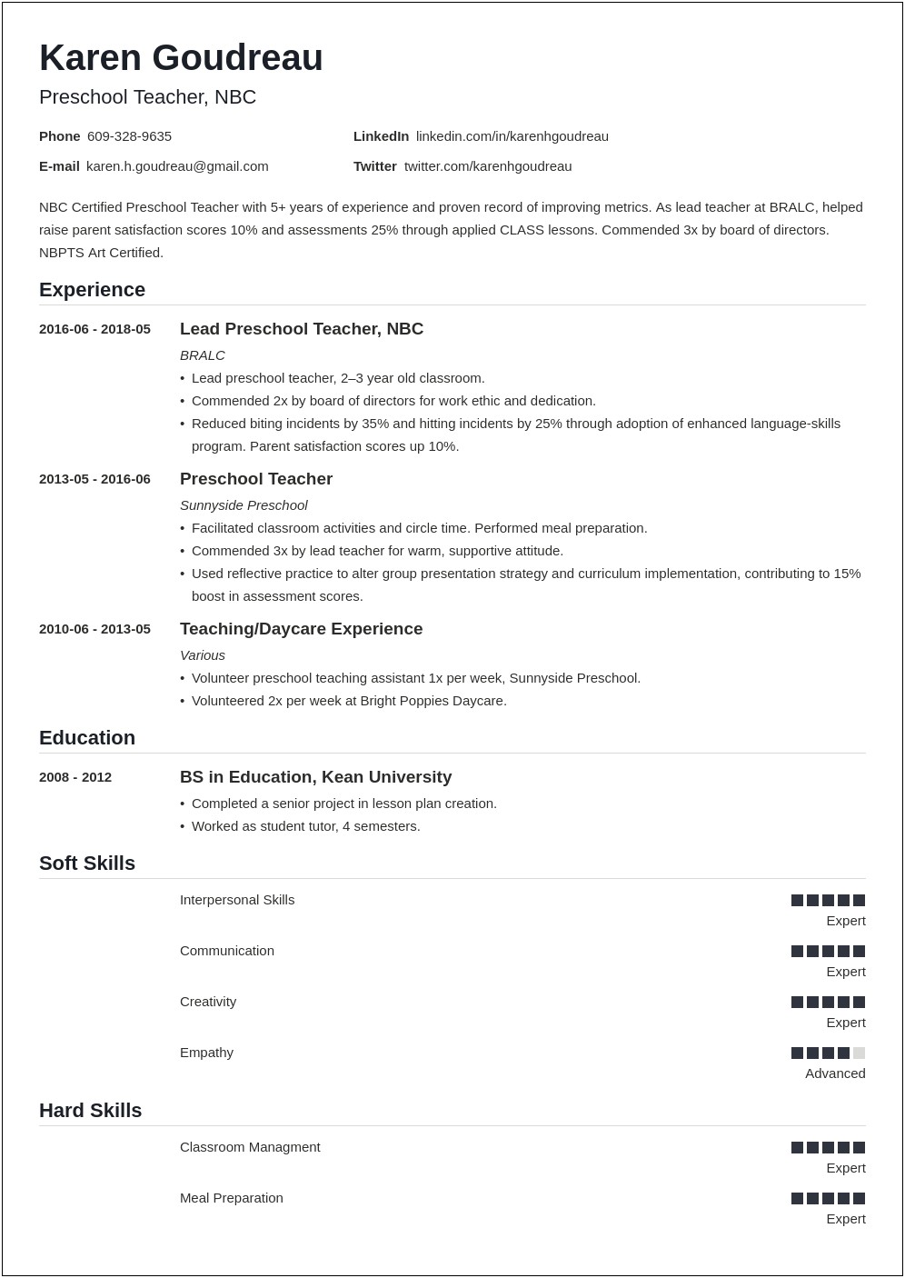 Head Start Teacher Job Description Resume