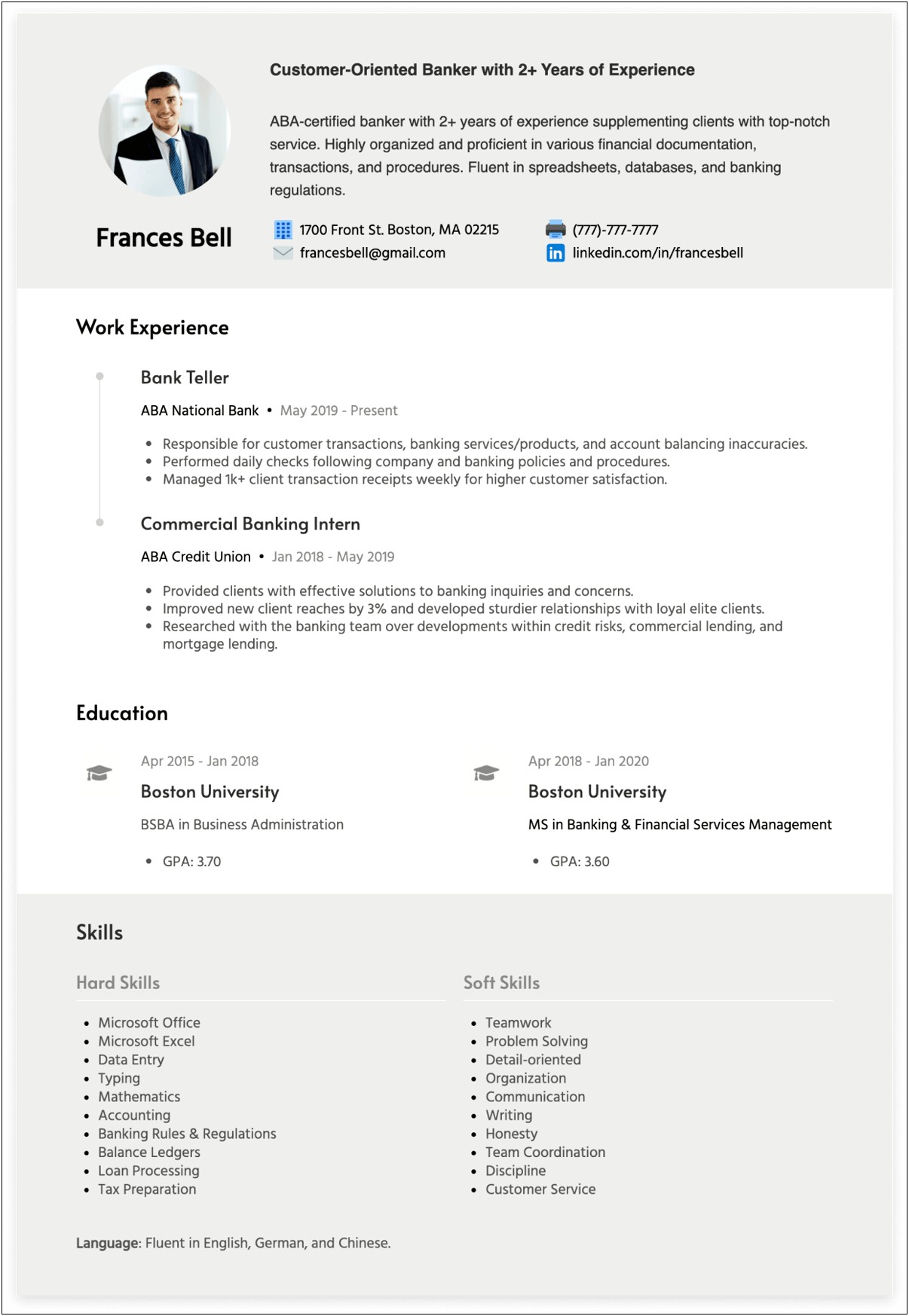 Head Teller Resume Cover Letter Sample