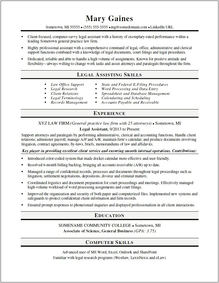 Headline For Resume Examples For Entry Lawyers