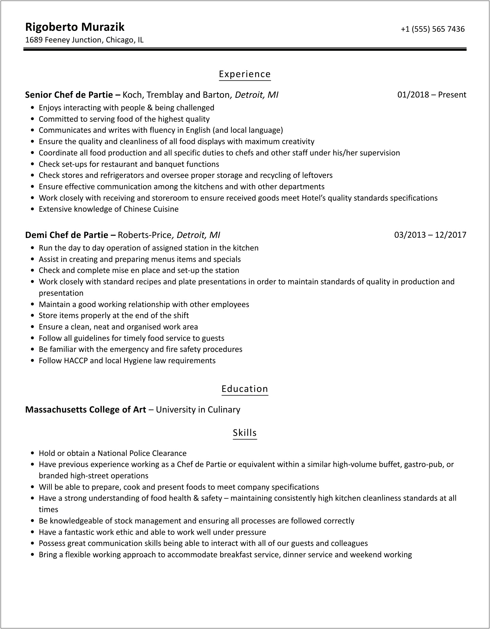 Health Coach And Personal Chef Sample Resume