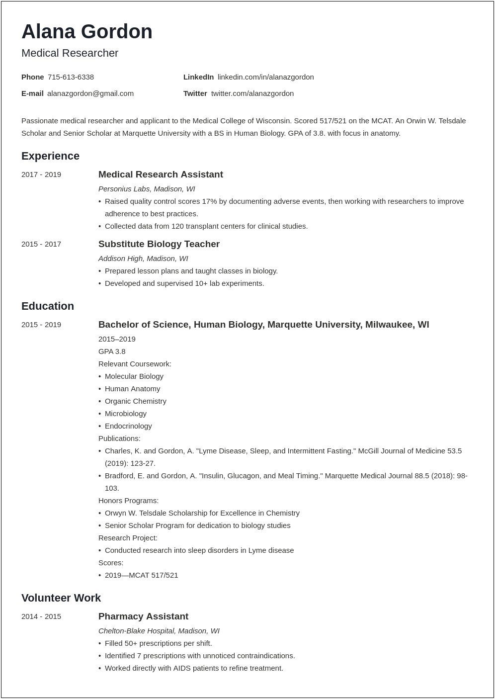 Health Education Internship Resume Summary Statement