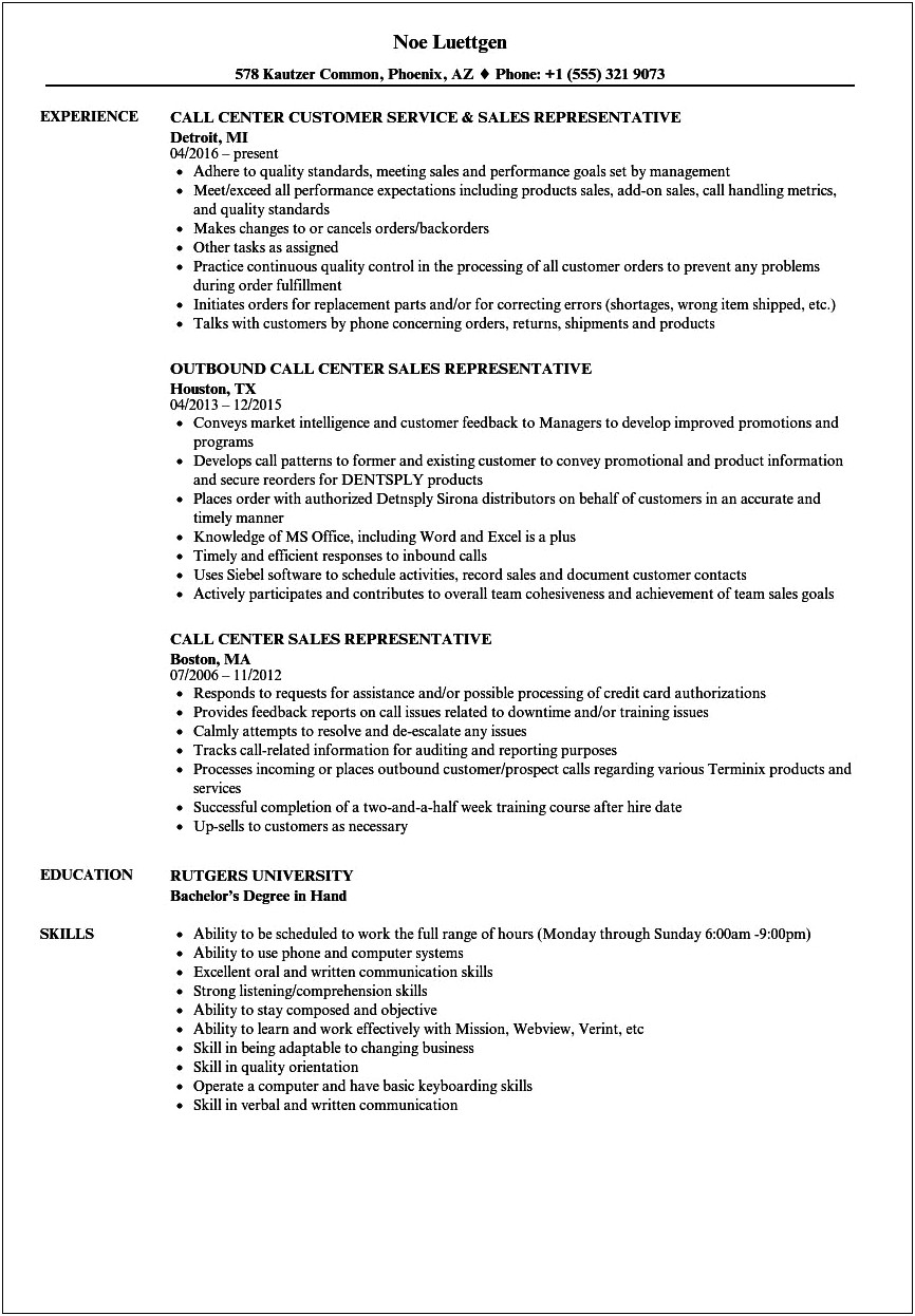 Health Insurance Call Center Job Description For Resume